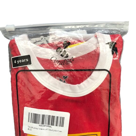 Coral Bee Pajama Set Unisex Red White Long Sleeve Long Striped PJs Sz 4 - Picture 12 of 12